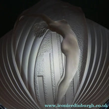 Load image into Gallery viewer, Antique ART DECO Sugar Pink Pressed Glass Pendant Lampshade with Jumping Nude Lady 
