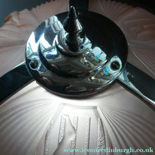Load image into Gallery viewer, Antique ART DECO Sugar Pink Pressed Glass Pendant Lampshade with Jumping Nude Lady 
