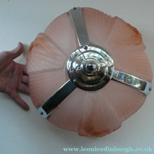 Load image into Gallery viewer, Antique ART DECO Sugar Pink Pressed Glass Pendant Lampshade with Jumping Nude Lady 
