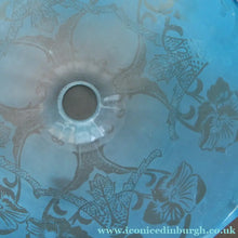 Load image into Gallery viewer, Antique ARTS AND CRAFTS Brass Chandelier Pendant Light Fitting with Three Blue Shades
