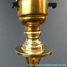 Load image into Gallery viewer, Antique Arts and Crafts Brass Lamp and Opaque White Glass Shade. DRYAD of Leicester Style

