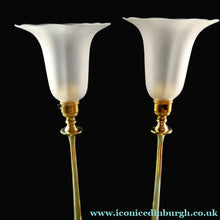 Load image into Gallery viewer, Antique Arts and Crafts Brass Lamp and Opaque White Glass Shade. DRYAD of Leicester Style
