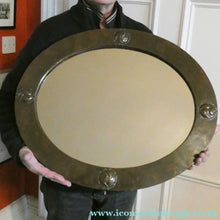 Load image into Gallery viewer, ARTS AND CRAFTS Oval LIBERTY Copper Mirror with Four Roundels. Liberty Plaque 
