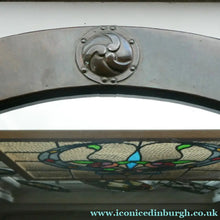 Load image into Gallery viewer, ARTS AND CRAFTS Oval LIBERTY Copper Mirror with Four Roundels. Liberty Plaque 
