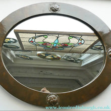 Load image into Gallery viewer, ARTS AND CRAFTS Oval LIBERTY Copper Mirror with Four Roundels. Liberty Plaque 
