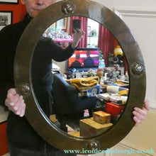 Load image into Gallery viewer, ARTS AND CRAFTS Oval LIBERTY Copper Mirror with Four Roundels. Liberty Plaque 
