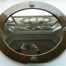 Load image into Gallery viewer, ARTS AND CRAFTS Oval LIBERTY Copper Mirror with Four Roundels. Liberty Plaque 
