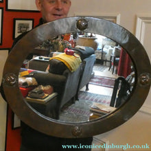 Load image into Gallery viewer, ARTS AND CRAFTS Oval LIBERTY Copper Mirror with Four Roundels. Liberty Plaque 
