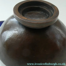 Load image into Gallery viewer, Antique Arts &amp; Crafts Copper Ink Well with Ruskin Ceramic Roundel. Original Ceramic Well
