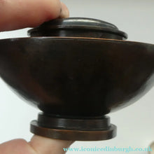 Load image into Gallery viewer, Antique Arts &amp; Crafts Copper Ink Well with Ruskin Ceramic Roundel. Original Ceramic Well
