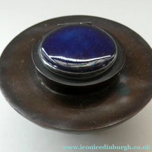 Load image into Gallery viewer, Antique Arts &amp; Crafts Copper Ink Well with Ruskin Ceramic Roundel. Original Ceramic Well
