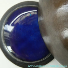 Load image into Gallery viewer, Antique Arts &amp; Crafts Copper Ink Well with Ruskin Ceramic Roundel. Original Ceramic Well
