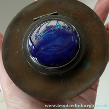 Load image into Gallery viewer, Antique Arts &amp; Crafts Copper Ink Well with Ruskin Ceramic Roundel. Original Ceramic Well
