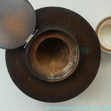 Load image into Gallery viewer, Antique Arts &amp; Crafts Copper Ink Well with Ruskin Ceramic Roundel. Original Ceramic Well
