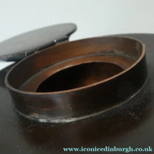 Load image into Gallery viewer, Antique Arts &amp; Crafts Copper Ink Well with Ruskin Ceramic Roundel. Original Ceramic Well
