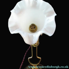 Load image into Gallery viewer, Antique Brass Desk or Gimbal Lamp with White Opaque Milk Glass Frilled Shade
