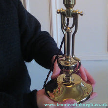 Load image into Gallery viewer, Antique Brass Desk or Gimbal Lamp with White Opaque Milk Glass Frilled Shade

