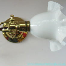 Load image into Gallery viewer, Antique Brass Desk or Gimbal Lamp with White Opaque Milk Glass Frilled Shade
