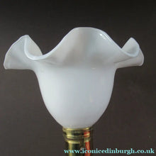 Load image into Gallery viewer, Antique Brass Desk or Gimbal Lamp with White Opaque Milk Glass Frilled Shade
