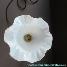 Load image into Gallery viewer, Antique Brass Desk or Gimbal Lamp with White Opaque Milk Glass Frilled Shade
