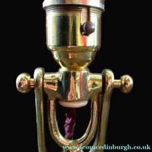 Load image into Gallery viewer, Antique Brass Desk or Gimbal Lamp with White Opaque Milk Glass Frilled Shade
