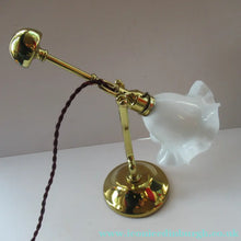 Load image into Gallery viewer, Antique Brass Desk or Gimbal Lamp with White Opaque Milk Glass Frilled Shade
