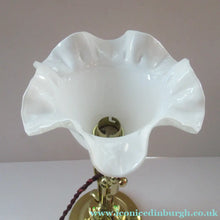Load image into Gallery viewer, Antique Brass Desk or Gimbal Lamp with White Opaque Milk Glass Frilled Shade
