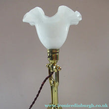 Load image into Gallery viewer, Antique Brass Desk or Gimbal Lamp with White Opaque Milk Glass Frilled Shade

