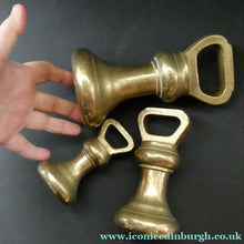 Load image into Gallery viewer, Three Antique Bell Shape Brass Weights Pooley of Liverpool 7lbs. 4lbs, 2lbs
