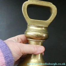 Load image into Gallery viewer, Three Antique Bell Shape Brass Weights Pooley of Liverpool 7lbs. 4lbs, 2lbs
