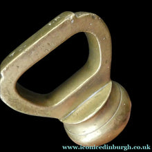 Load image into Gallery viewer, Three Antique Bell Shape Brass Weights Pooley of Liverpool 7lbs. 4lbs, 2lbs
