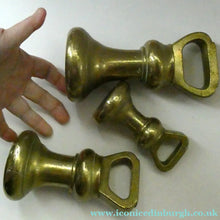 Load image into Gallery viewer, Three Antique Bell Shape Brass Weights Pooley of Liverpool 7lbs. 4lbs, 2lbs
