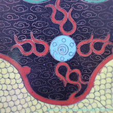 Load image into Gallery viewer, LARGE Antique Chinese Cloisonne Shallow Bowl with Five-Toed Dragon and Flaming Pearl. 10 inches
