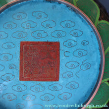 Load image into Gallery viewer, LARGE Antique Chinese Cloisonne Shallow Bowl with Five-Toed Dragon and Flaming Pearl. 10 inches
