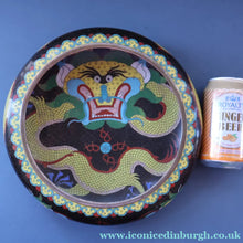 Load image into Gallery viewer, LARGE Antique Chinese Cloisonne Shallow Bowl with Five-Toed Dragon and Flaming Pearl. 10 inches
