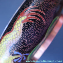 Load image into Gallery viewer, LARGE Antique Chinese Cloisonne Shallow Bowl with Five-Toed Dragon and Flaming Pearl. 10 inches
