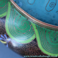 Load image into Gallery viewer, LARGE Antique Chinese Cloisonne Shallow Bowl with Five-Toed Dragon and Flaming Pearl. 10 inches
