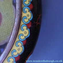 Load image into Gallery viewer, LARGE Antique Chinese Cloisonne Shallow Bowl with Five-Toed Dragon and Flaming Pearl. 10 inches
