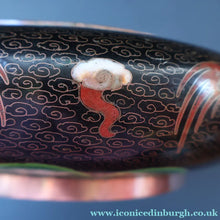 Load image into Gallery viewer, LARGE Antique Chinese Cloisonne Shallow Bowl with Five-Toed Dragon and Flaming Pearl. 10 inches
