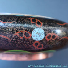 Load image into Gallery viewer, LARGE Antique Chinese Cloisonne Shallow Bowl with Five-Toed Dragon and Flaming Pearl. 10 inches
