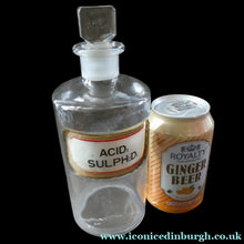 Load image into Gallery viewer, Antique Clear Glass Chemist Bottle. ACID: SULPH : D: with Original Foil Label and Lozenge Stoppe
