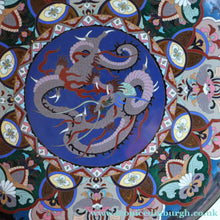 Load image into Gallery viewer, Large Antique Cloisonne Charger. Decorated with a Swirling Dragon and Intricate Decorative Border
