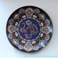Load image into Gallery viewer, Large Antique Cloisonne Charger. Decorated with a Swirling Dragon and Intricate Decorative Border
