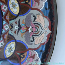 Load image into Gallery viewer, Large Antique Cloisonne Charger. Decorated with a Swirling Dragon and Intricate Decorative Border
