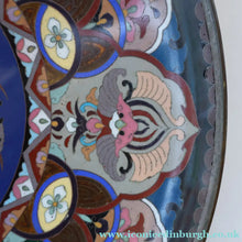 Load image into Gallery viewer, Large Antique Cloisonne Charger. Decorated with a Swirling Dragon and Intricate Decorative Border
