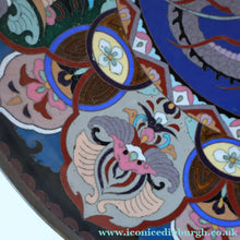 Load image into Gallery viewer, Large Antique Cloisonne Charger. Decorated with a Swirling Dragon and Intricate Decorative Border
