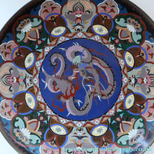 Load image into Gallery viewer, Large Antique Cloisonne Charger. Decorated with a Swirling Dragon and Intricate Decorative Border 

