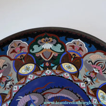 Load image into Gallery viewer, Large Antique Cloisonne Charger. Decorated with a Swirling Dragon and Intricate Decorative Border
