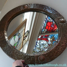 Load image into Gallery viewer, Antique EDWARDIAN Beaten Copper Liberty &amp; Co. ARTS AND CRAFTS Round Mirror
