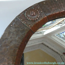 Load image into Gallery viewer, Antique EDWARDIAN Beaten Copper Liberty &amp; Co. ARTS AND CRAFTS Round Mirror
